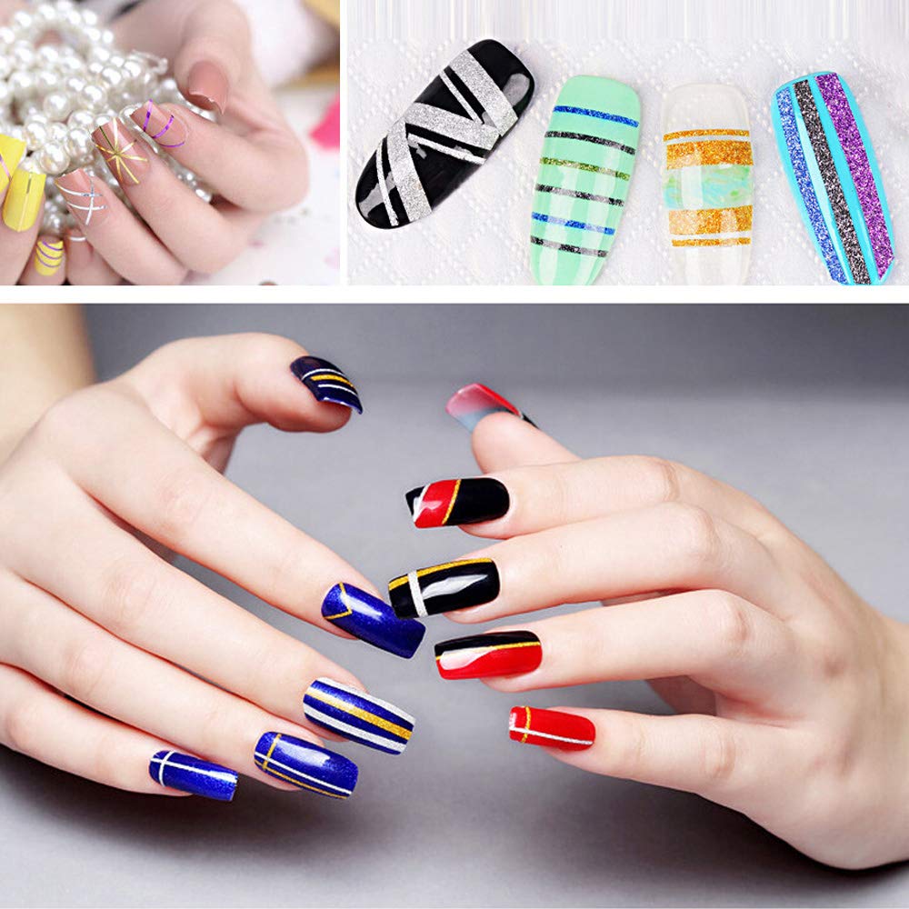 32 Rouleaux de Couleurs Mélangées Nail,Ruban Autocollants à Ongles de Conception de Bricolage, Accessoires D'outils à Ongles en fil d'or et D'argent