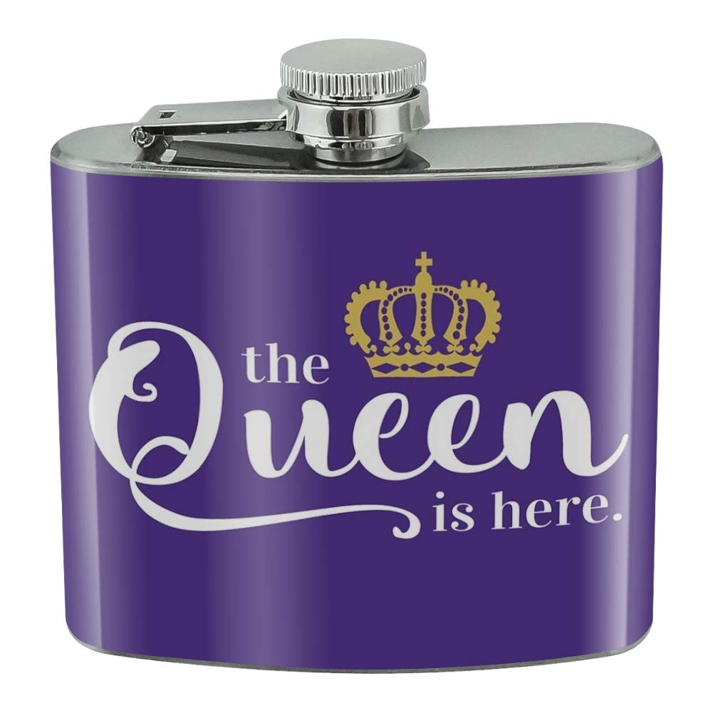 The Queen is Here Crown Royalty Stainless Steel 5oz Hip Drink Kidney Flask