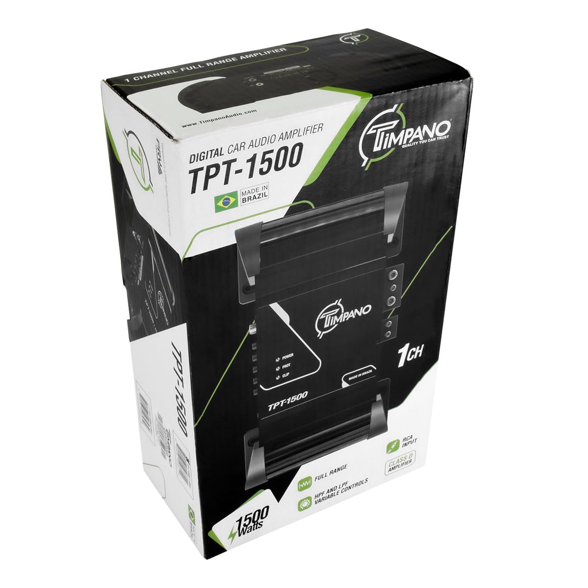 Timpano 1 Channel TPT-1500 2 Ohm Compact Car Audio Amplifier - 1600 Watts at 2Ω - 12 Volts 1 Channel Full Range Small Sized Amp with Built-in Equalizer for Mids & Highs