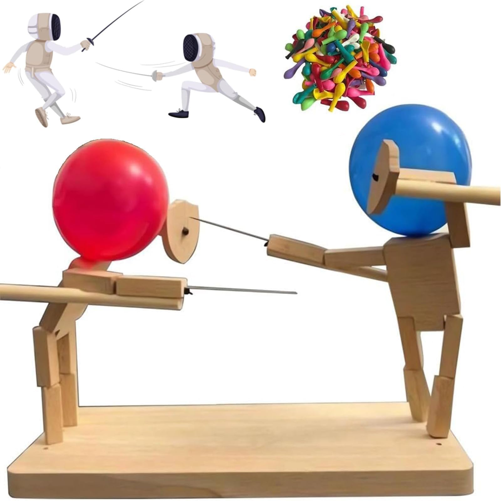 Bamboo Man Battle Game - 2024 New Handmade Wooden Fencing Puppets, Fast-Paced Balloon Fight for 2 Players, Whack a Balloon Party Games (30cm x 5mm)