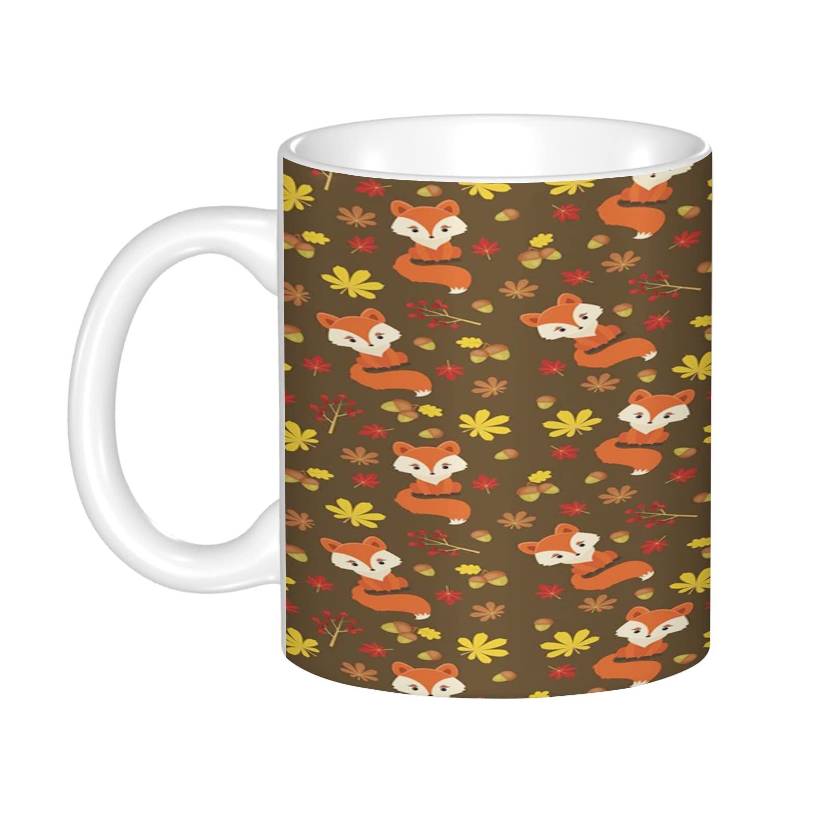 GULTMEE Burnt Orange White Sublimation Mugs 11 oz(330 ml),Autumn Leaves Acorn Foxes, Full Surface Printing, Sublimation Cups Coated Cup Heat Press Printing Mugs,Dark Cocoa Multicolor