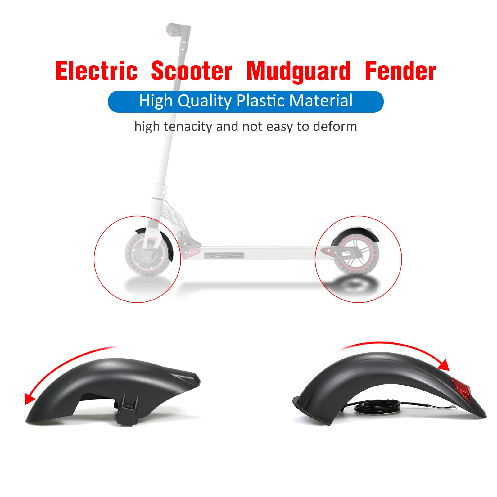 Ensemble de garde-boue pour trottinette électrique de 25,4 cm – Garde-boue en métal noir et plastique pour trottinette M4 Kick – Protège-pneu avant et arrière – Installation boulonnée