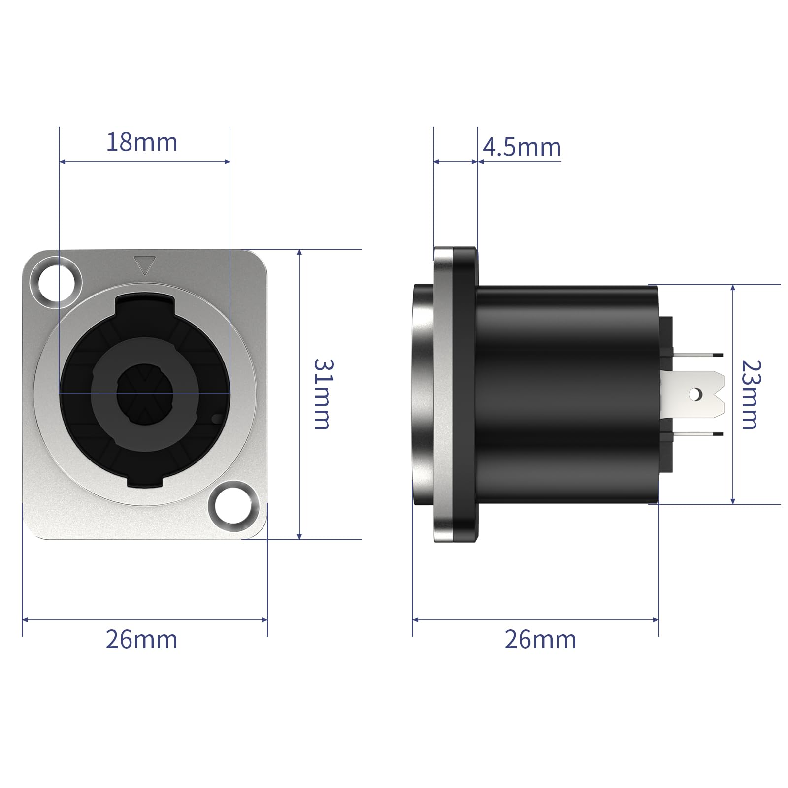 GCTBL 10Pack Connettore Speakon 4 poli Spina per Altoparlanti Adattatore per Montaggio a Pannello Jack Audio a Parete Quadrato Femmina con Neutrik Speakon NL4FC, NL4FX, NLT4X, NL2FC