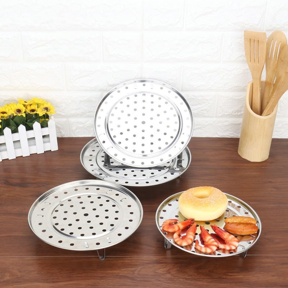 Bandeja de vapor ajustable de acero inoxidable con 3 soportes desmontables para ollas, sartenes, utensilios de cocina, placa de vapor redonda de 18 a 30 cm (20 cm)