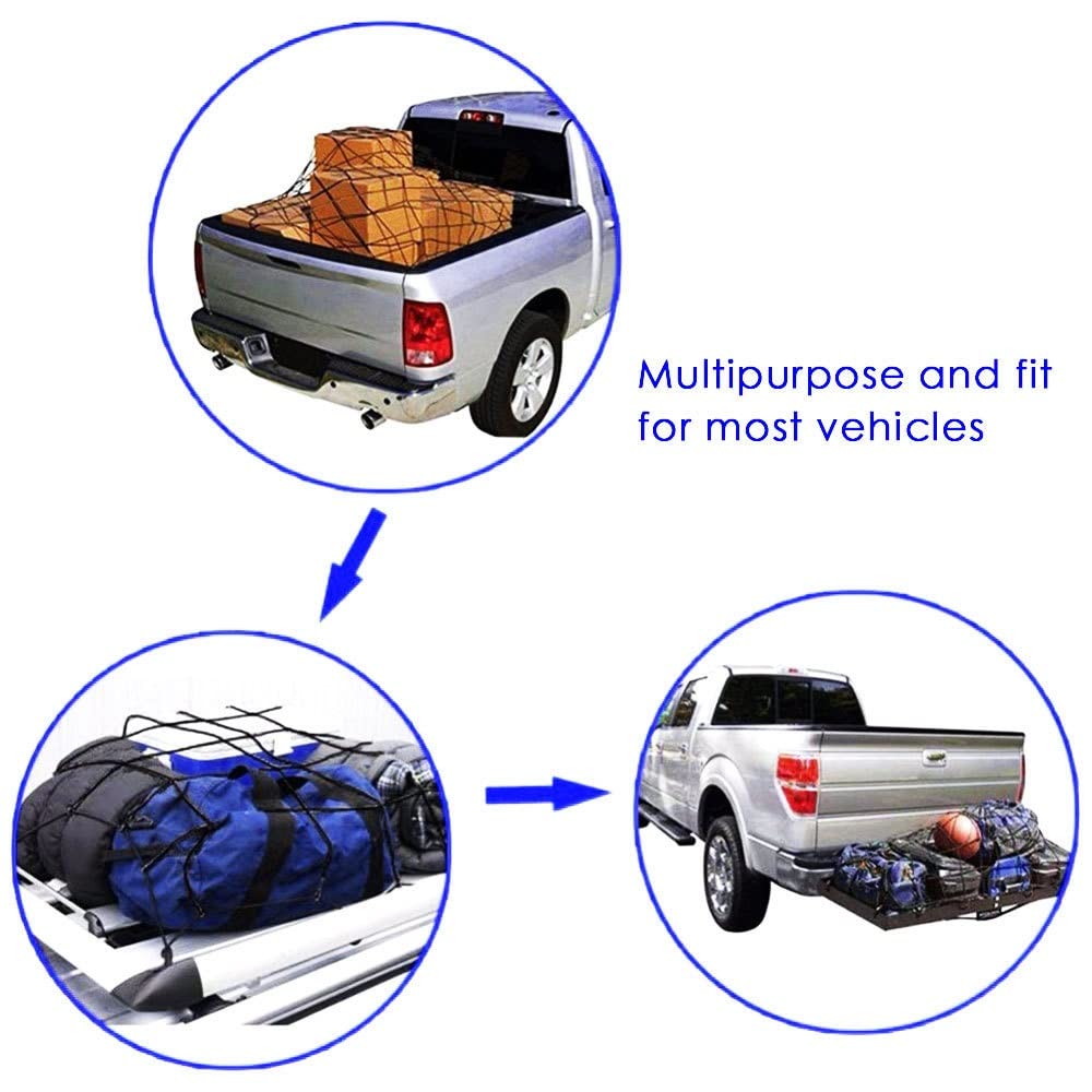 Portatutto Reti per Bagagliaio 120x90 Cm Portaoggetti per Bagagli Organizzatore di Carico Rete A Rete Elastica con Ganci Accessori Interni per Auto Universali Barre Tettuccio