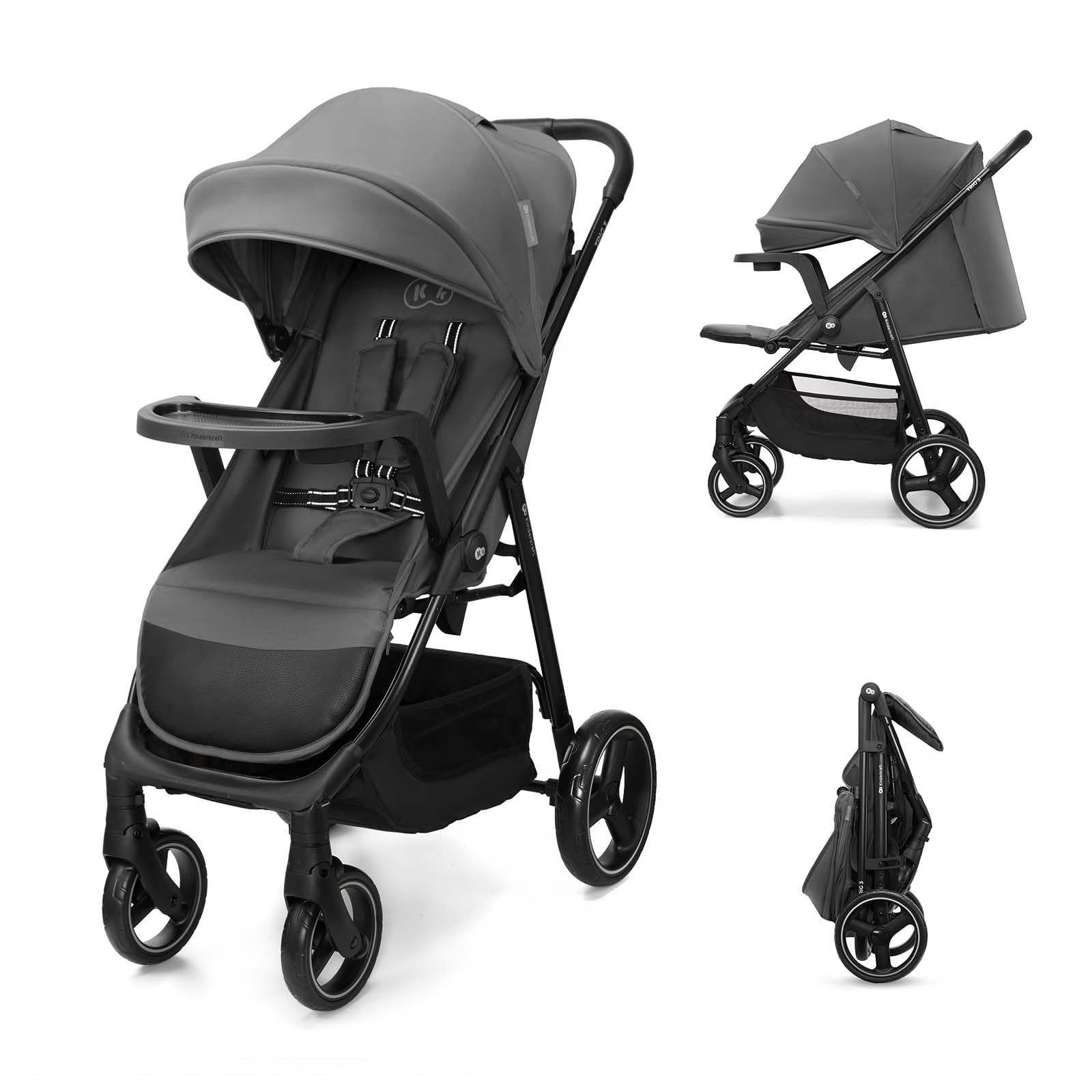 Kinderkraft Trig 3 with Tray, Pushchair up to 22kg, Click & FOLD, Grey