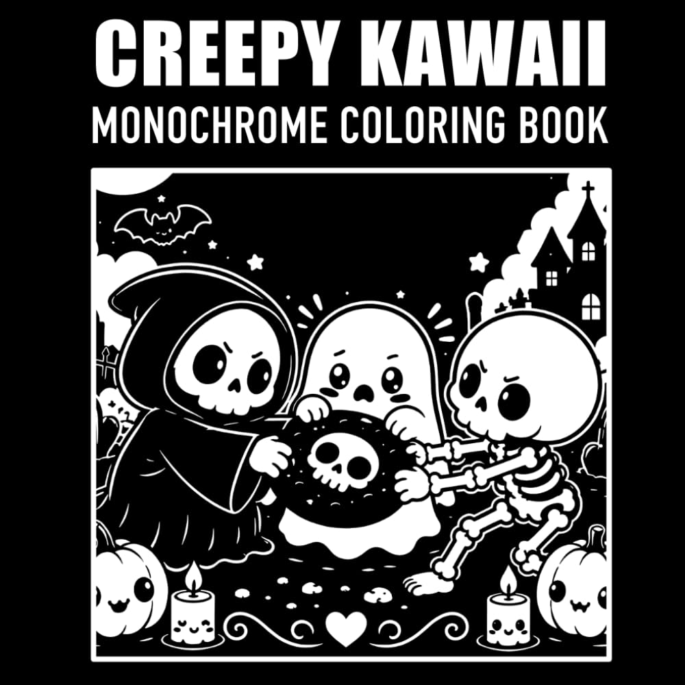 Creepy Kawaii Monochrome: Coloring Book for Adults and Teens: Spooky Sweet Adventures, Adorable Skeletons, Ghosts