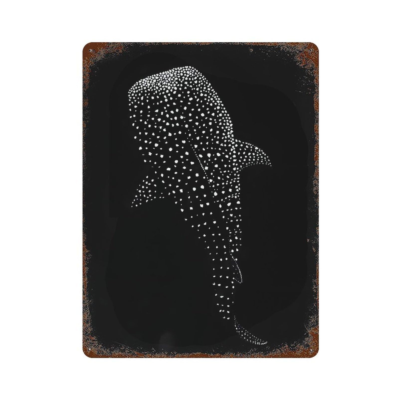 Rust Effect Whale Shark Silhouette Rusty Metal Tin Sign 15.7"x11.8", Old School Wall Decor for Cafe, Home Bar And Lounge Decor