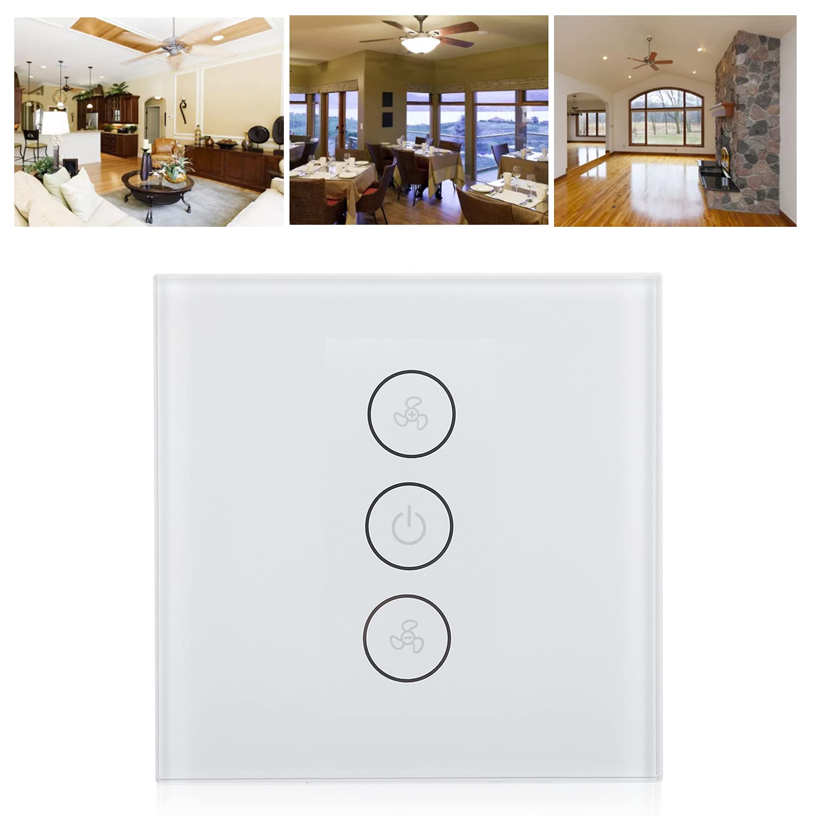 WiFi-Lüfterschalter, intelligenter WiFi-Dimmer-Lüfterschalter, kabelloser Timer, Sprach-App-Steuerung für Tuya 100‑240 V, 50/60 Hz (Weiß)