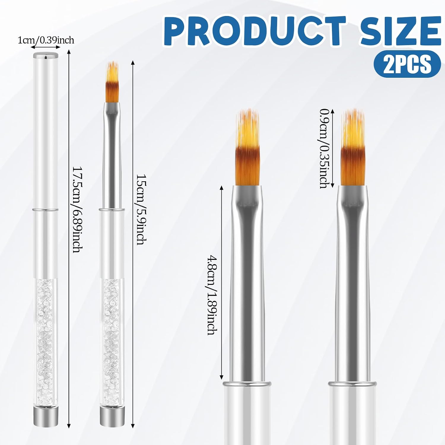 2 Pcs Nail Ombre Brush Nail Gradient Painting Brush Nails Art Brushes Manicure Tools with Rhinestone Handle UV Gel Polish Drawing Pen for Nails Design