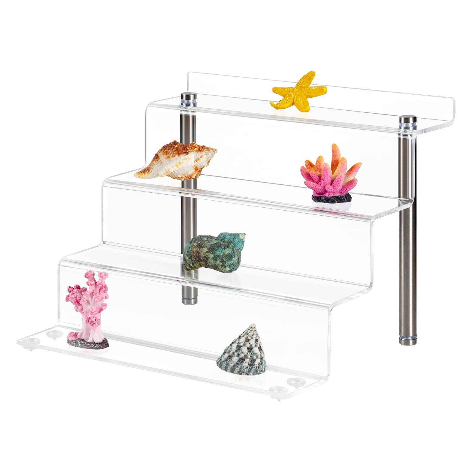 CECOLIC Estante elevador acrílico transparente de 4 niveles para figuras coleccionables Pop, cupcakes, perfumes, elevadores de exhibición para decorar y organizar, 9 x 8.3 x 6.8 pulgadas (pequeño, 2