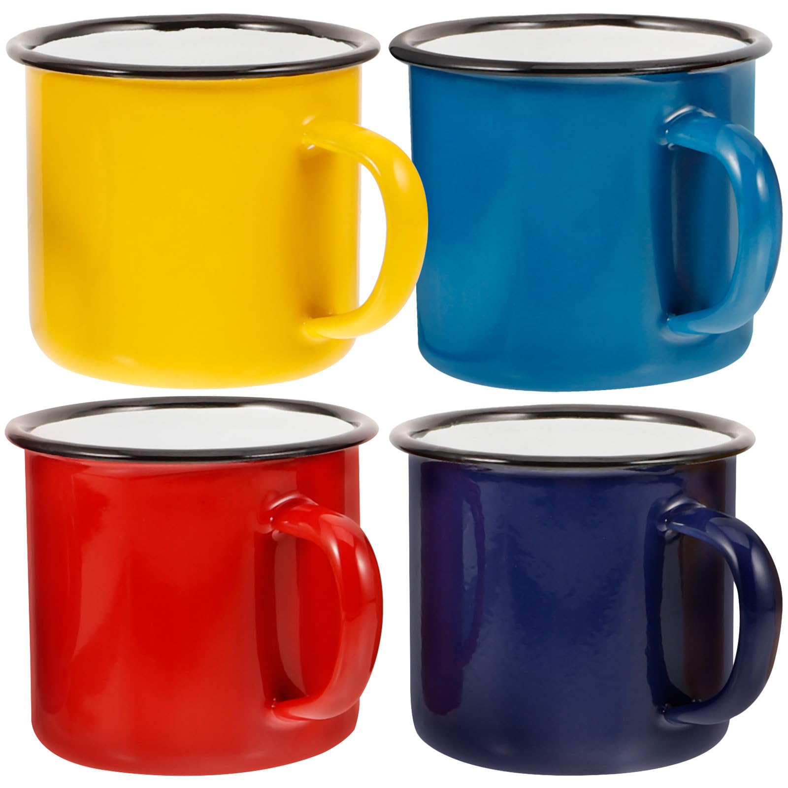 ULTECHNOVO 4 Stück Retro Emaille Becher Satz 350ml Langlebige Kaffeetassen in Verschiedenen Farben Praktischer Campingbecher mit Klassischem Design für Outdoor und Frühstück