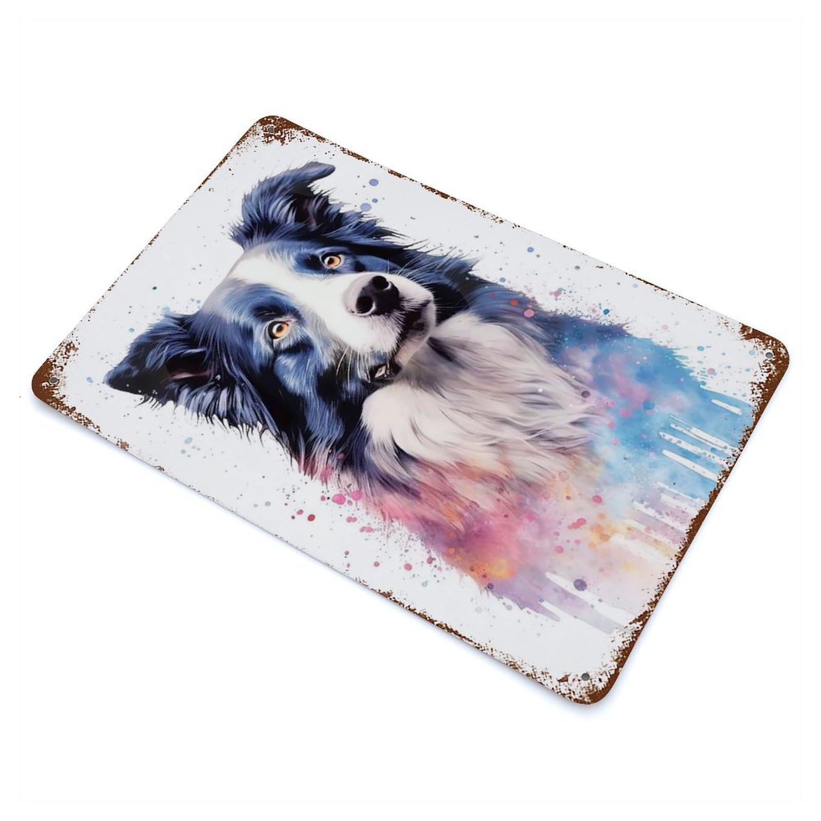 Cute Border Collie Dog Art Vintage Metal Tin Sign 11.8"x7.9", Industrial Home Decor for Garage, Pub Or Kitchen