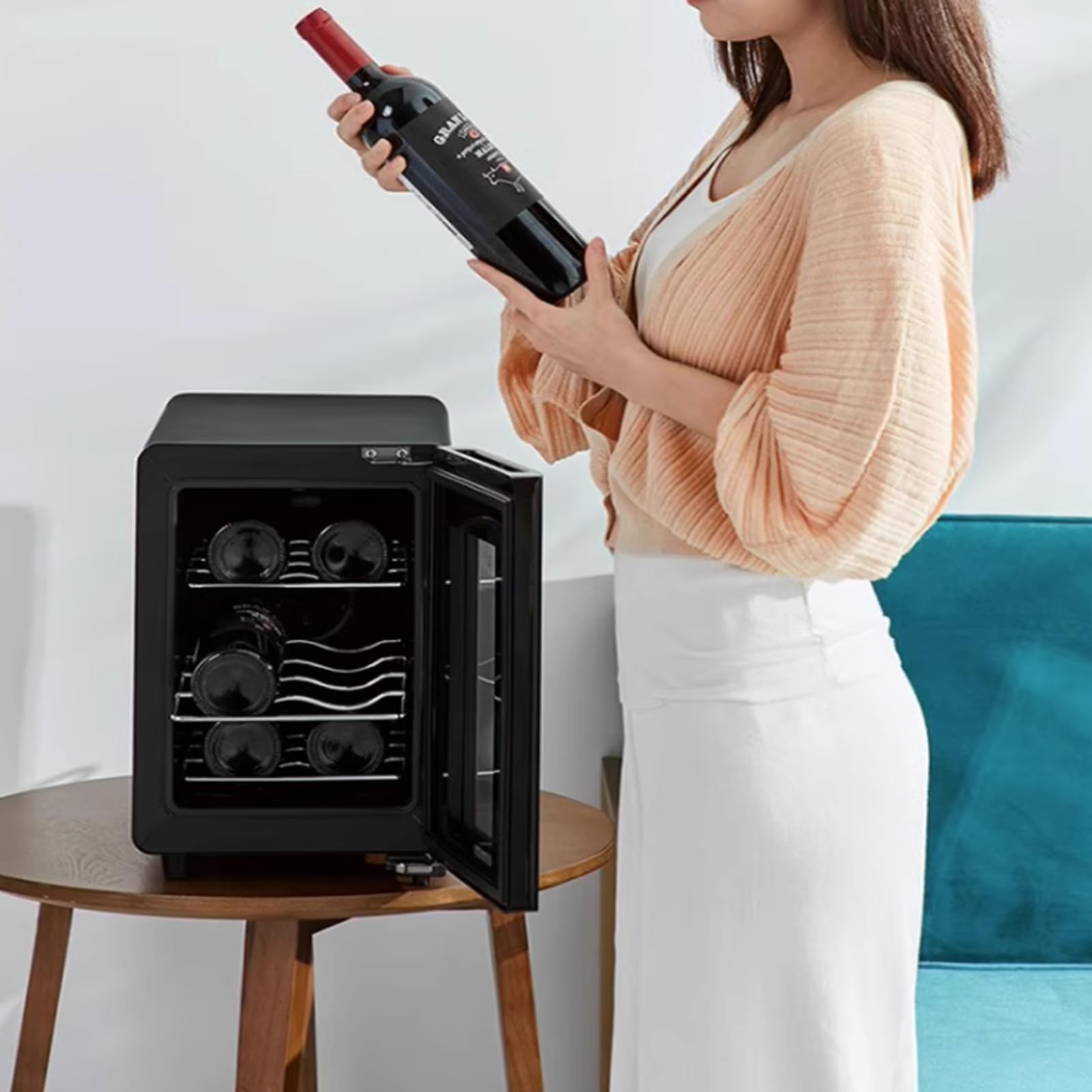 6-Flaschen Aufsatz-Weinkühlschrank - Weiß- Und Rotweinkühlschrank Chiller Aufsatz-Weinkühlschrank - Freistehender Kompakter Mini-Weinkühlschrank Digitale Steuerung, Glastür