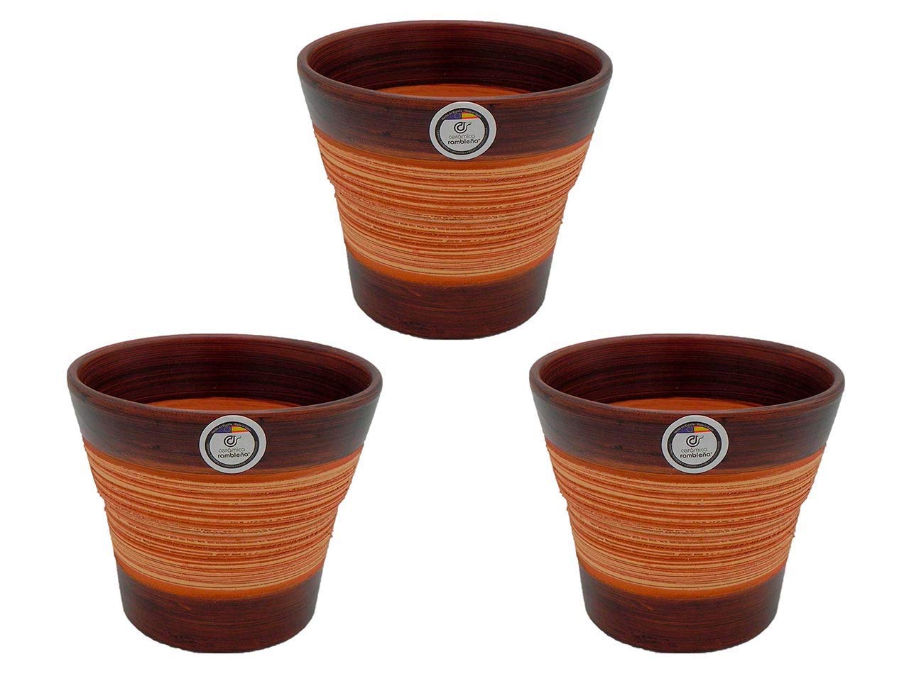 Ceramic RAMBLEÑA | Garnki z czerwonego błota | Dekoracyjne doniczki | Doniczki ceramiczne | Doniczki zewnętrzne | Pająk-orzech | 100% Ręcznie robione dekoracje | 17x17x14 cm (Zestaw 3 sztuki)