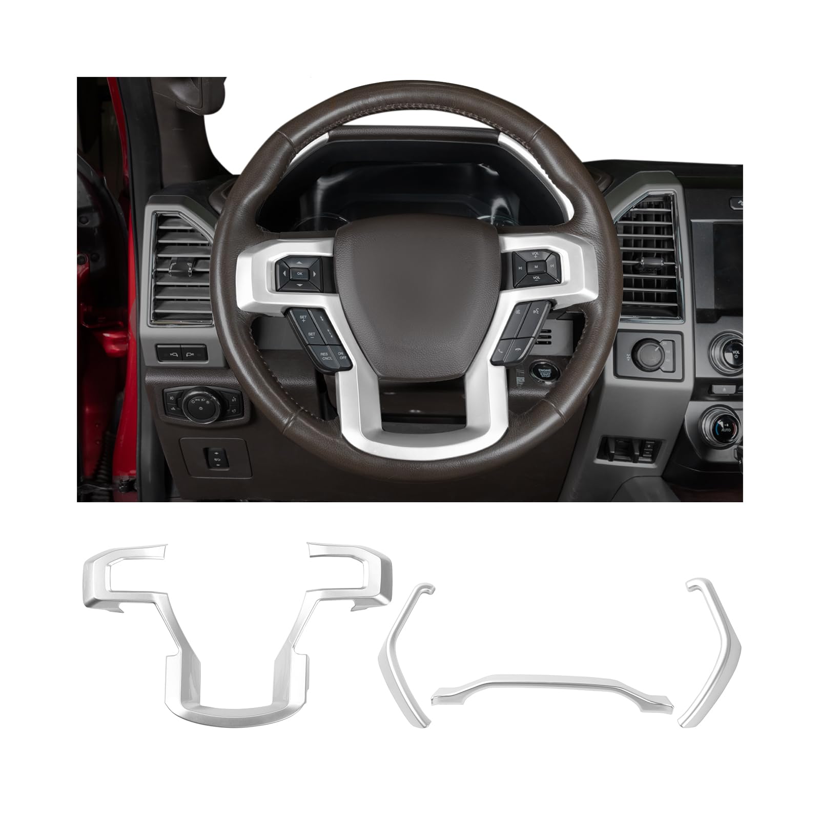 RT-TCZ Dashboard Panel Cover Interior Trim Kit Decoration Interior Accessories for Ford F150 2015-2020 (Silver)