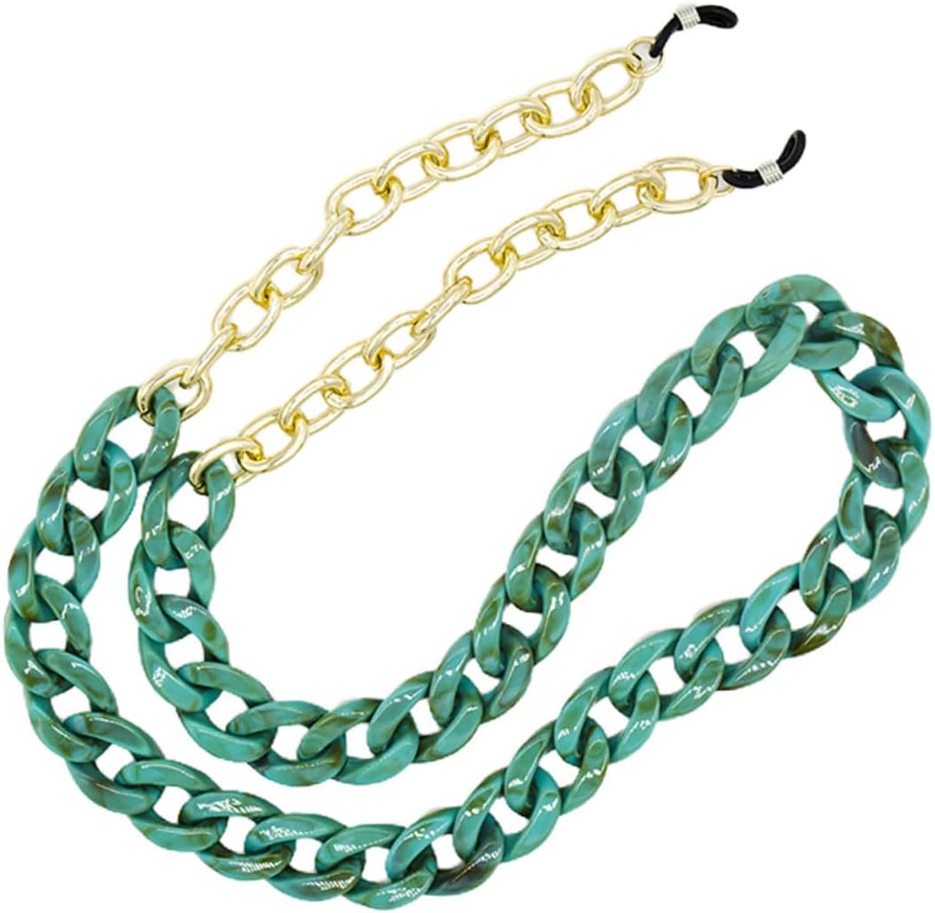 POPETPOP Acrylic Eyeglass Chain Metal Links, Green Anti-lost Glasses Strap Lanyard for Men and Women, Sunglasses Holder Suitable for Face Masks and Outdoor Use