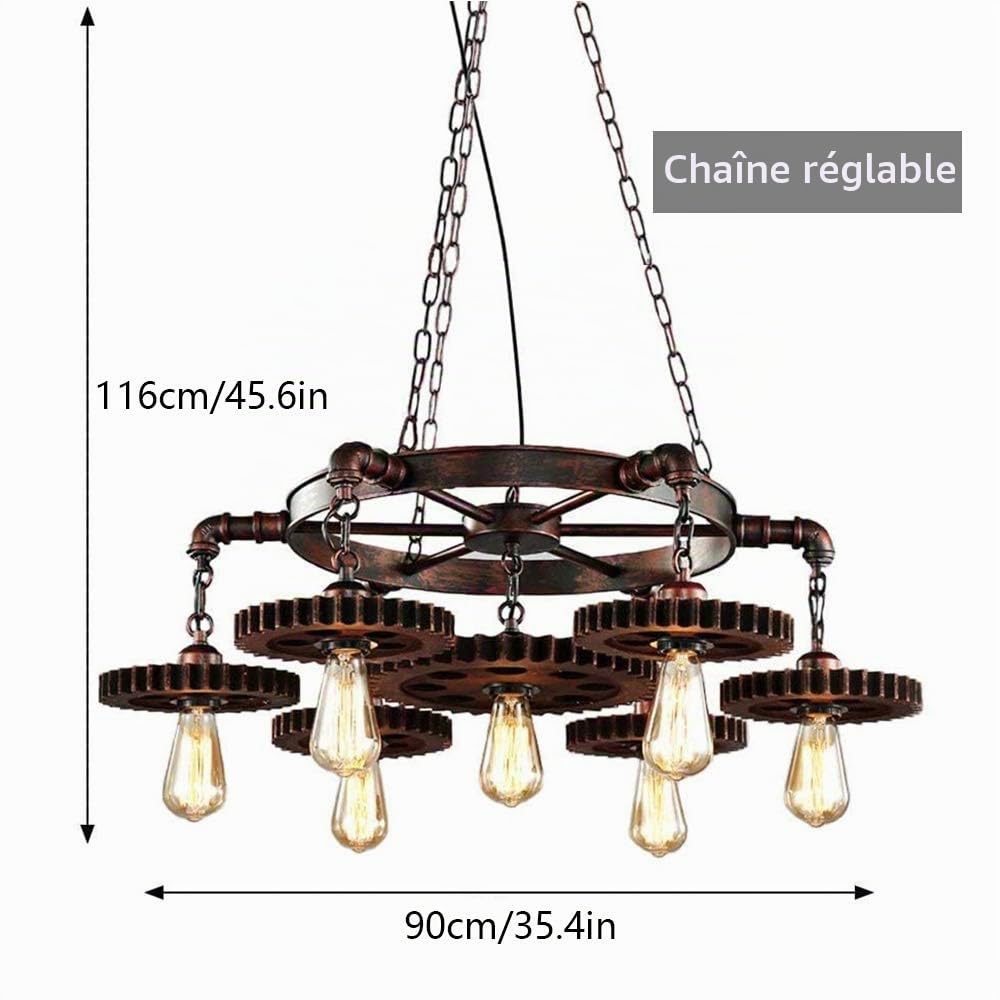 Lampe Suspension Rétro Équipement Industriel Lampe Suspendue E27 * 7 Hauteur Réglable Bar Restaurant Salon Éclairage Lustre Décoratif Plafonnier Lampe À Économie D'énergie