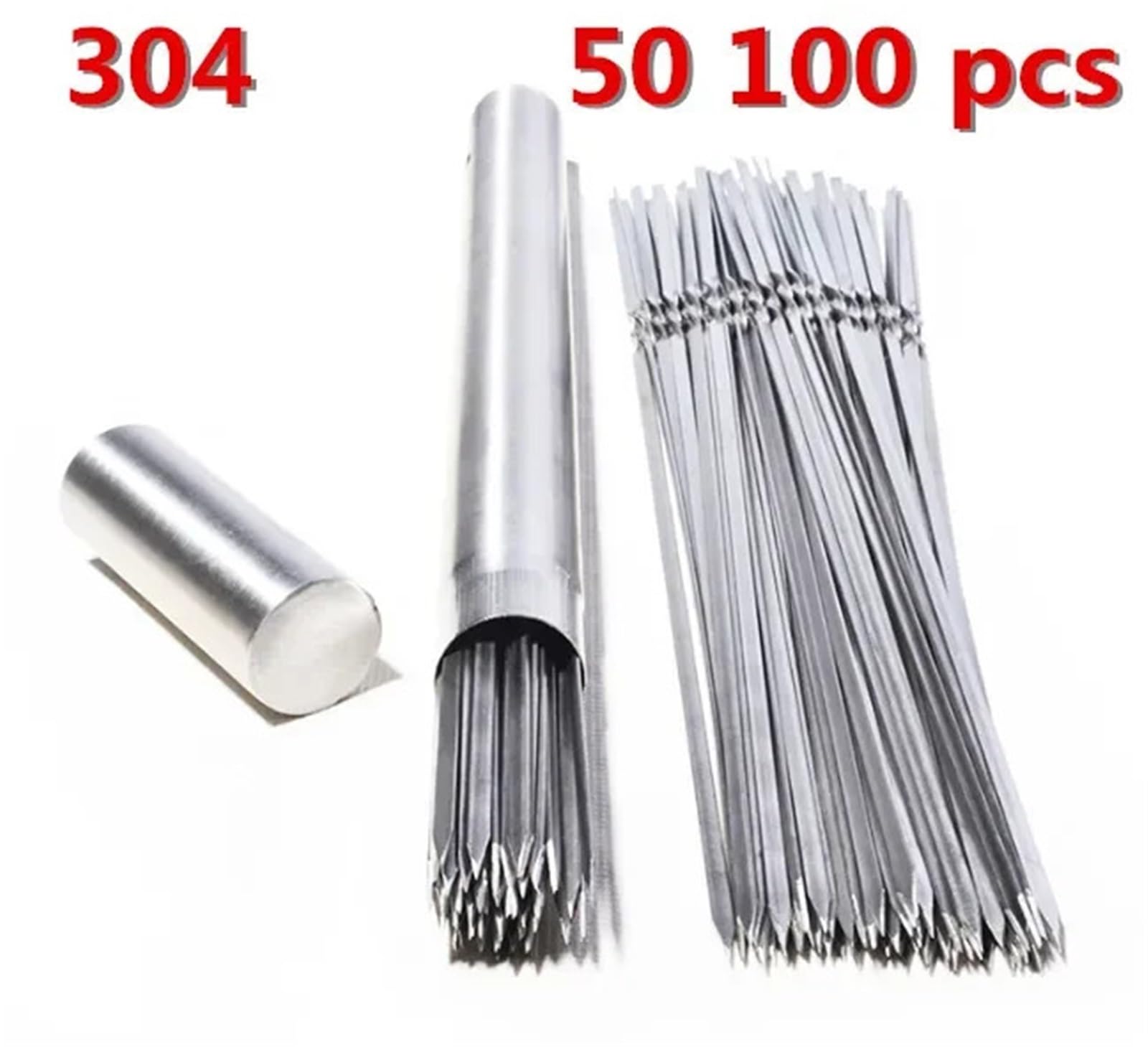 Spiedini in Metallo 304 In Acciaio Inox 50 100 pz Barbeque BBQ Ago Bastone Barile Arrosto Kebab Spiedini di Carne All'aperto(100 pcs 34cm)