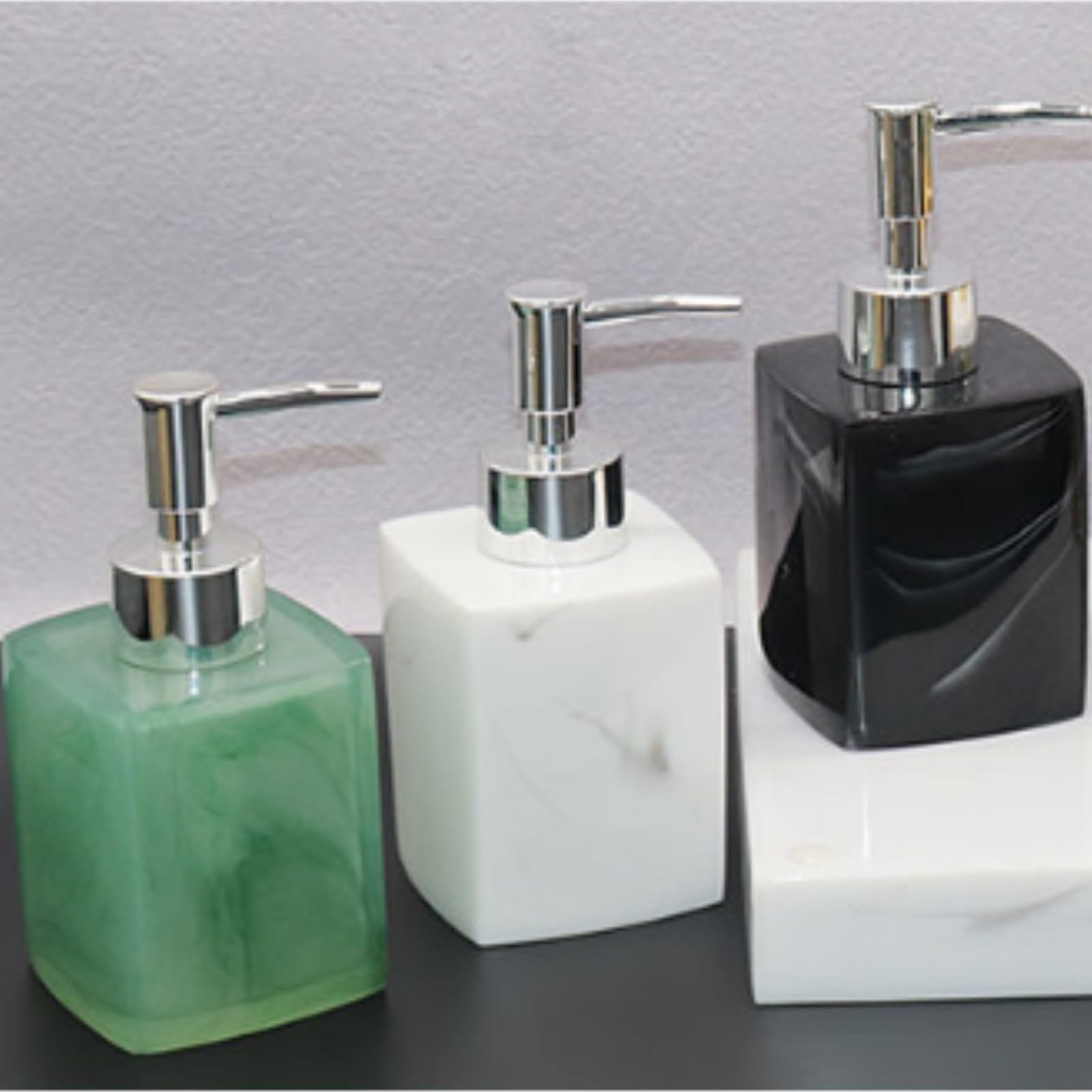 Dispensador de Jabón Líquido Dispensador De Jabón Manos con Bomba Estilo Mármol Líquido Decorativo Botellas de Aseo(Black,400 ml)