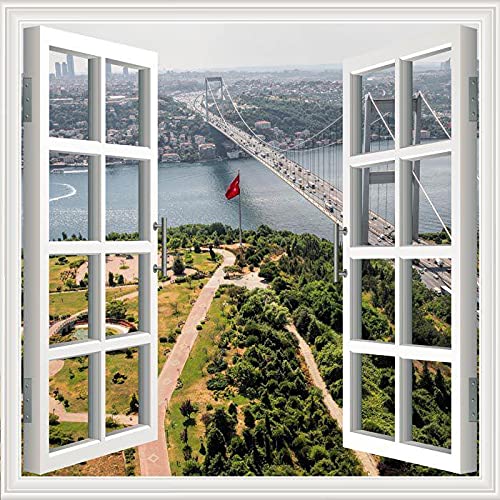 Pencere Poster Duvar Kağıdı İstanbul Köprü Yapışkanlı Sticker