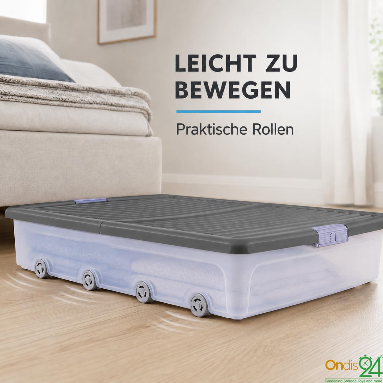 Ondis24 Contenitore per sotto il letto, con ruote, 55 litri