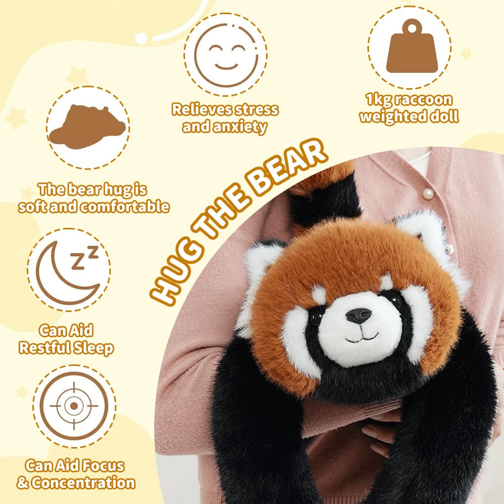 Jonuin Weighted Plush Red Panda, 1KG Weighted Stuffed Animal, 45cm Cute Weighted Teddy - Image 3