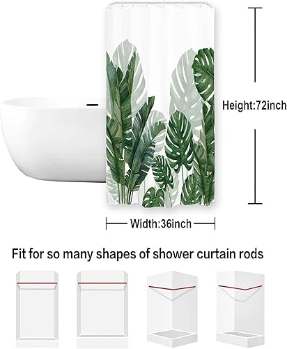 Miniatura 7 de Baccessor Cortina de ducha con diseño de plantas tropicales, impermeable, lavable, para decoración de baño de verano, con ganchos, 36 pulgadas de
