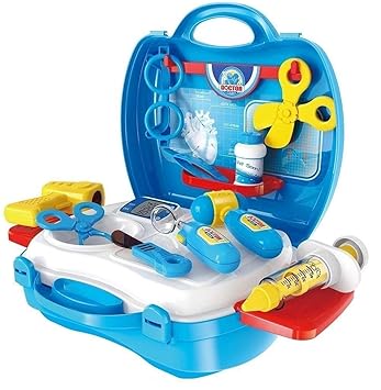 VARIYA ENTERPRISE Plastic Doctor Play Sets, Dream Doctor Set 18 pcs, Briefcase Pretend Play Doctor Accessories Clinic Set Toy Kit with Carry Along Suitcase for Kids Girls and Boys