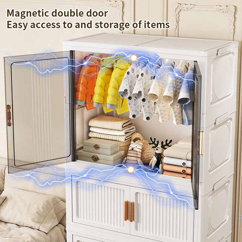 Image of Strassis Design𝟮 𝗧𝗶𝗲𝗿 Foldable Plastic Rack for Storage /Kitchen Cupboard /Versatile and Sturdy Wardrobe for Clothes /Multipurpose Storage Organizer /Closet for Bedroom (White 4 Door)