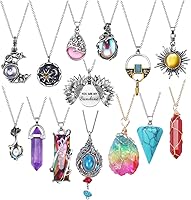 SUNNYOUTH Vintage Crystal Pendant Necklaces for Women - Chakra Healing Carnelian, Bohemian Retro Sunflower Sun Moon Pendants Set of 14