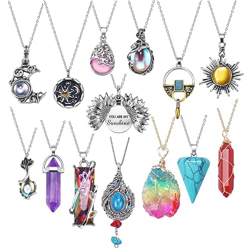 Vintage Crystal Pendant Necklaces for Women Chakra Healing Carnelian Necklace Bohemian Retro Sunflower Necklace Sun and Moon Pendants - #1