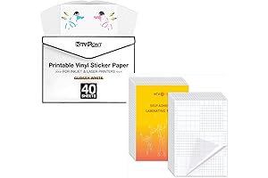 HTVRONT 40 Sheets Glossy Printable Vinyl Sticker Paper + 50 Sheets Self Laminating Sheets