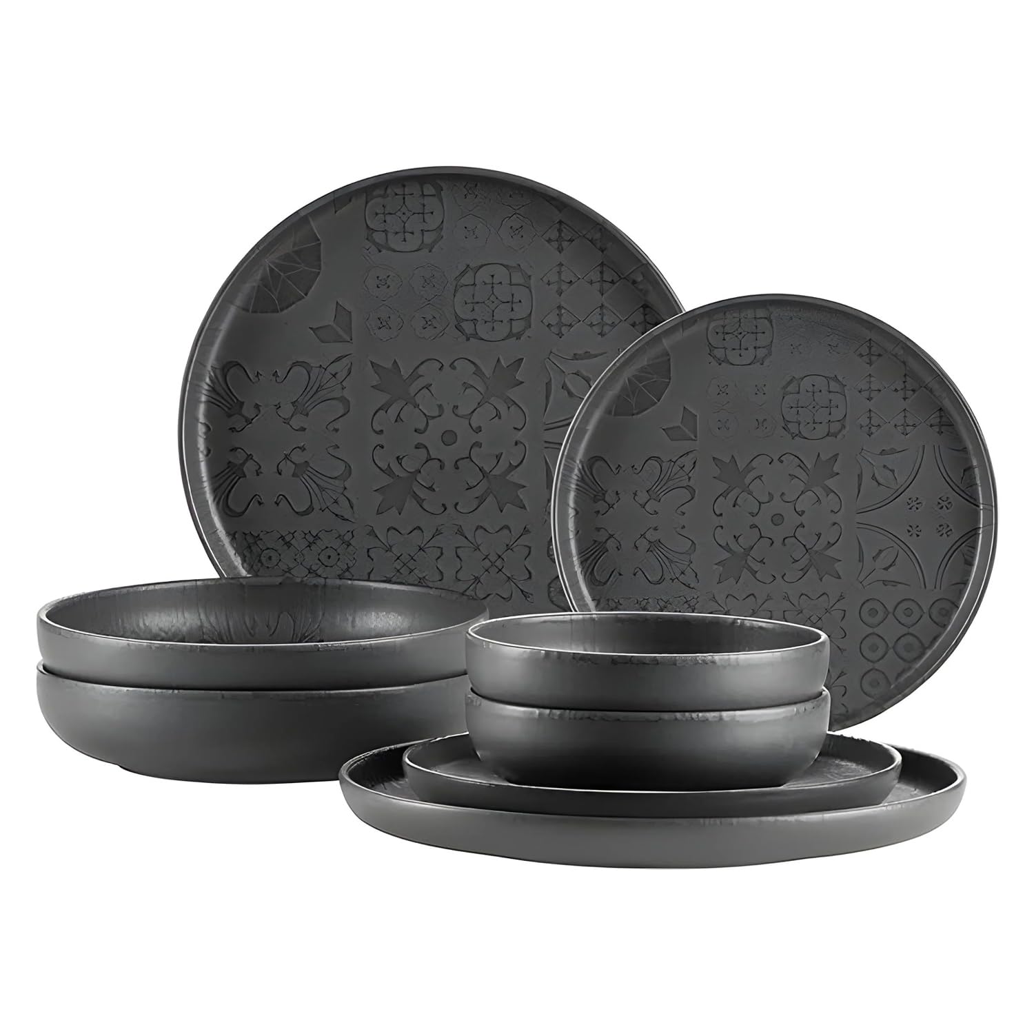 MÄSER Tiles 934064 Serie 934064 - Vajilla para 2 personas, diseño morisco con esmalte mate, 8 piezas con platos y cuencos de cerámica de alta calidad, gres, color negro