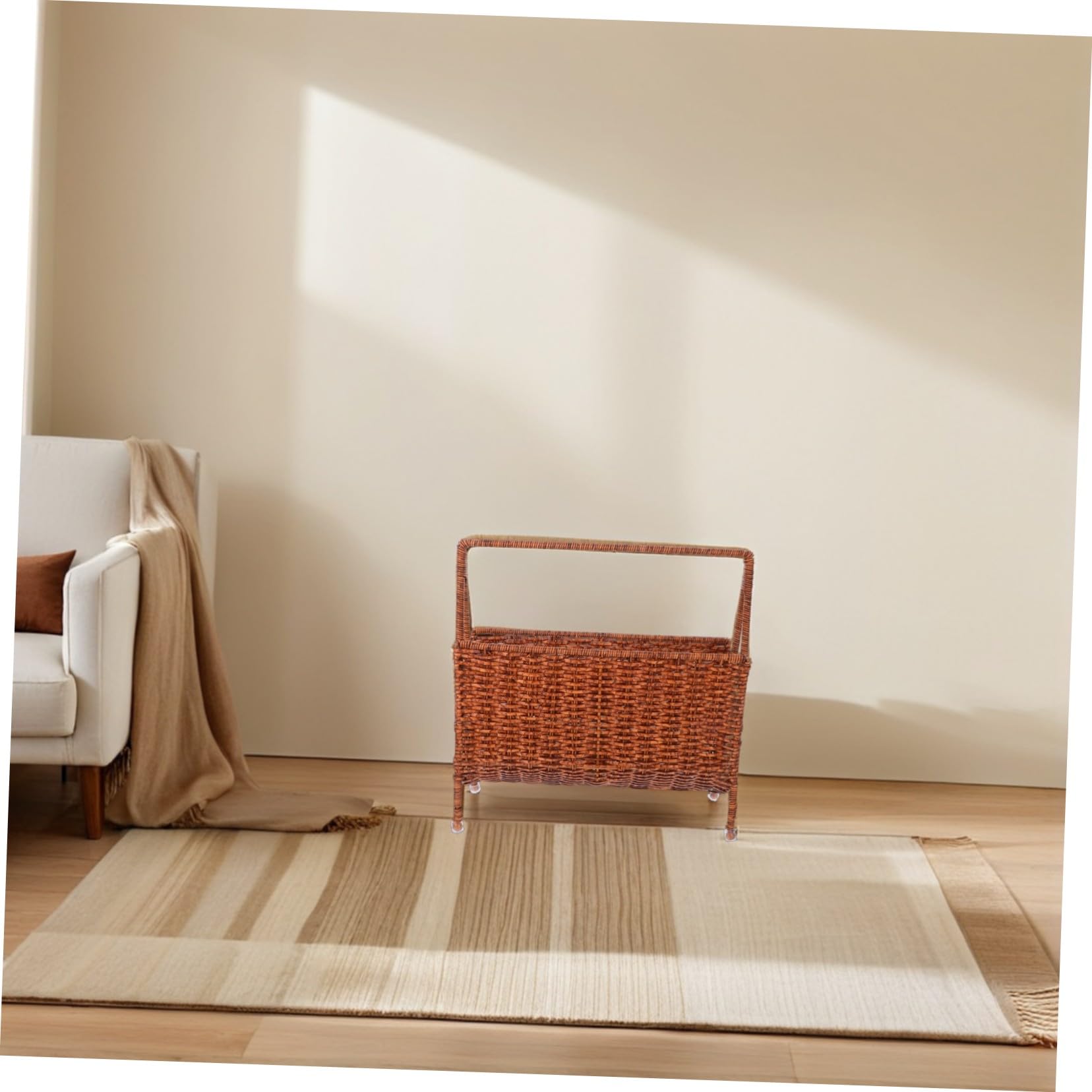 Portariviste in Rattan Sintetico Marrone per Casa e Ufficio | Struttura in Pe Facile da Pulire, Stile Farmhouse Naturale, Pezzo Decorativo Creativo