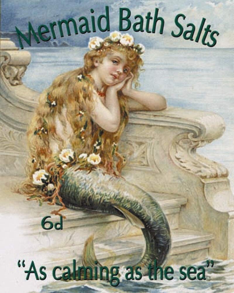 Kueprae A491 Mermaid Bath Salt Vintage Metal Tin Sign Wall Plaque Wall Decor 12X8 Inches