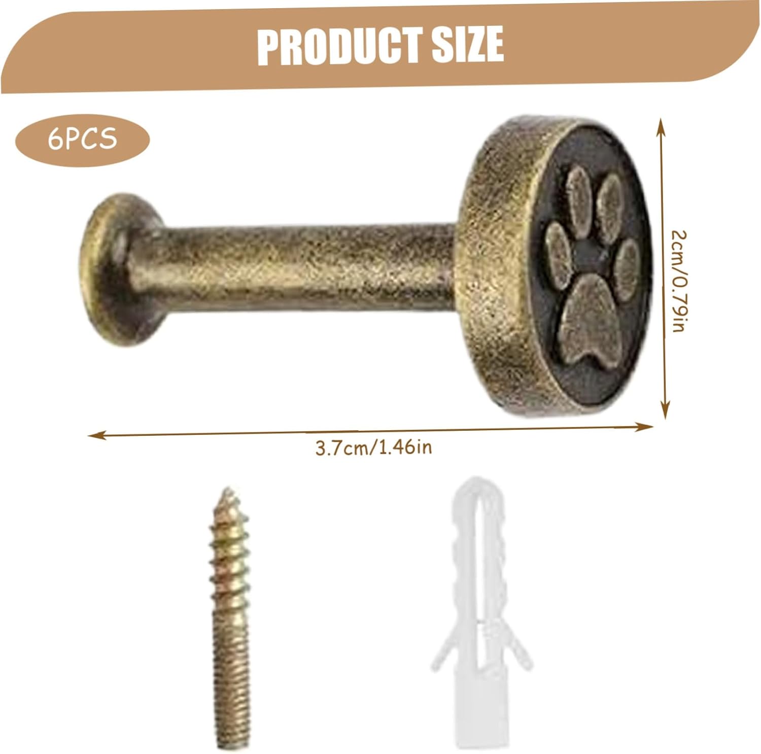 6Pcs Cabinet Knobs, Retro Paw Print Wall Hooks, Zinc Alloy Drawer Handles for Cabinet Mirror Cupboard Window Door Drawer