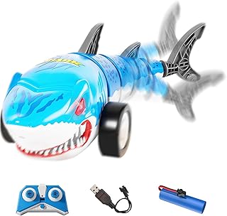 OBEST Remote Controlled Car RC Shark Toy, 2.4 GHz Stunt Car Shark Design, 360° Rotation Shark Remote Controlled Car with LED Lamp, Shark Boat Vehicle Easter Gift for Boys and Girls 3-10 Years