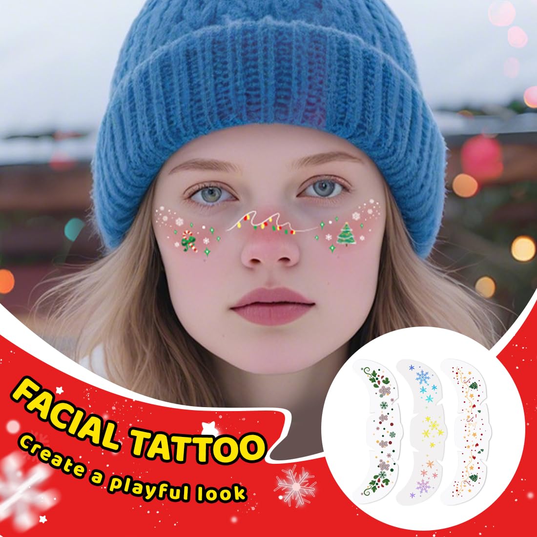 Tomedeks Freckle tattoo 10pcs,glitter temporary tattoos for kids adults,Christmas glitter freckles face tattoo,Including snowflakes - Image 4