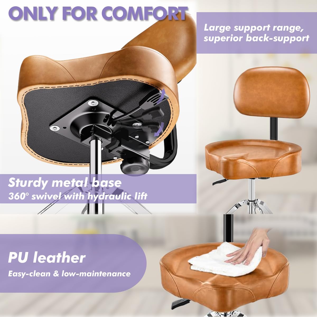 Pro Drum Stool with Backrest, Heavy Duty Hydraulic Drum Throne, Ergonomic Memory Foam Drum Seat, Adjustable Drum Chair Anti-Slip Base, Drum Saddle Bench for Drummers Musicians(Brown) thumbnail