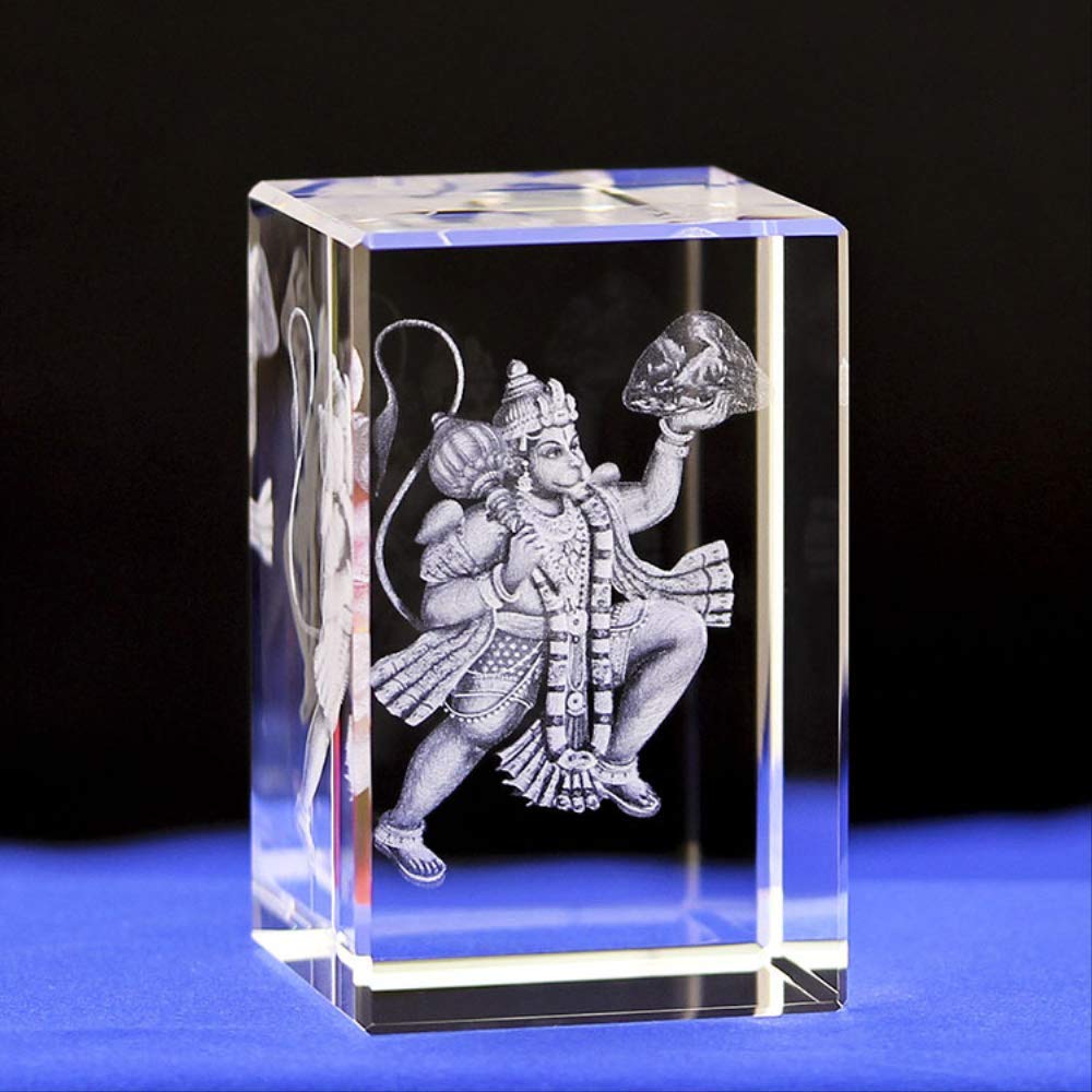 Sdydsge One Color Crystal Ornaments, Glass Crafts,3D Statue Decor Gift Crystal Inner Carving Indian Monkey God Hanuman Ornaments