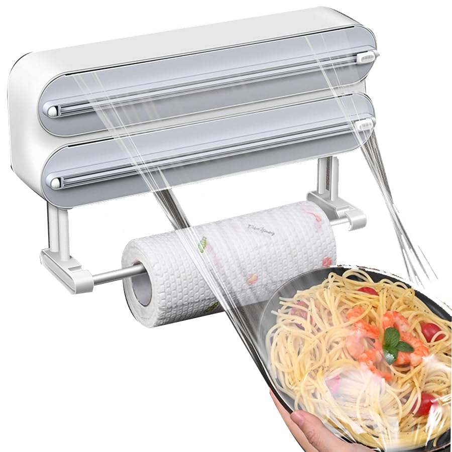 Tivray Distributeur Film Alimentaire Magnétique, Distributeur Papier Aluminium Et Film Alimentaire Rangement Avec Coupe-Glissière, Pour Rouleau Maximum De 30 Cm De Largeur, 90 M De Longueur