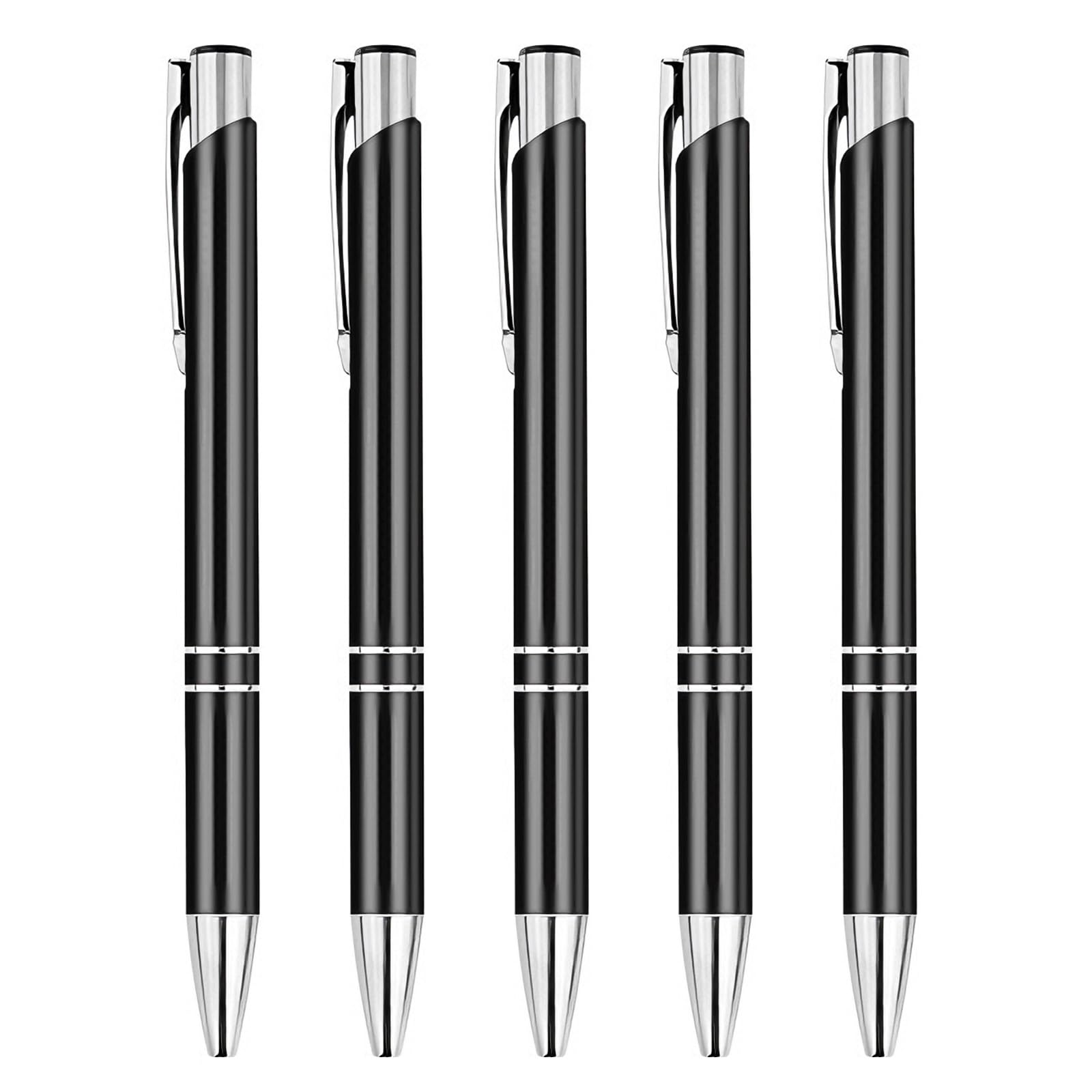 Solvind 5 Pack Metal Ballpoint Pens, Retractable Black Ink Pens with Stainless Steel Clip, 1mm Medium Point Smooth Writing Pens for Office School Colleagues Teachers