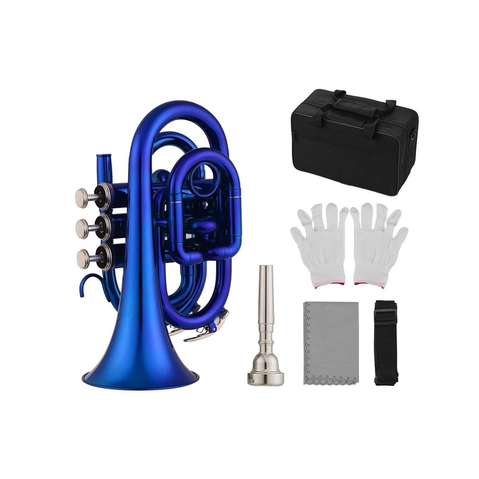 trompette pour Débutants Mini trompette de poche bleue instrument à vent plat en laiton Bb