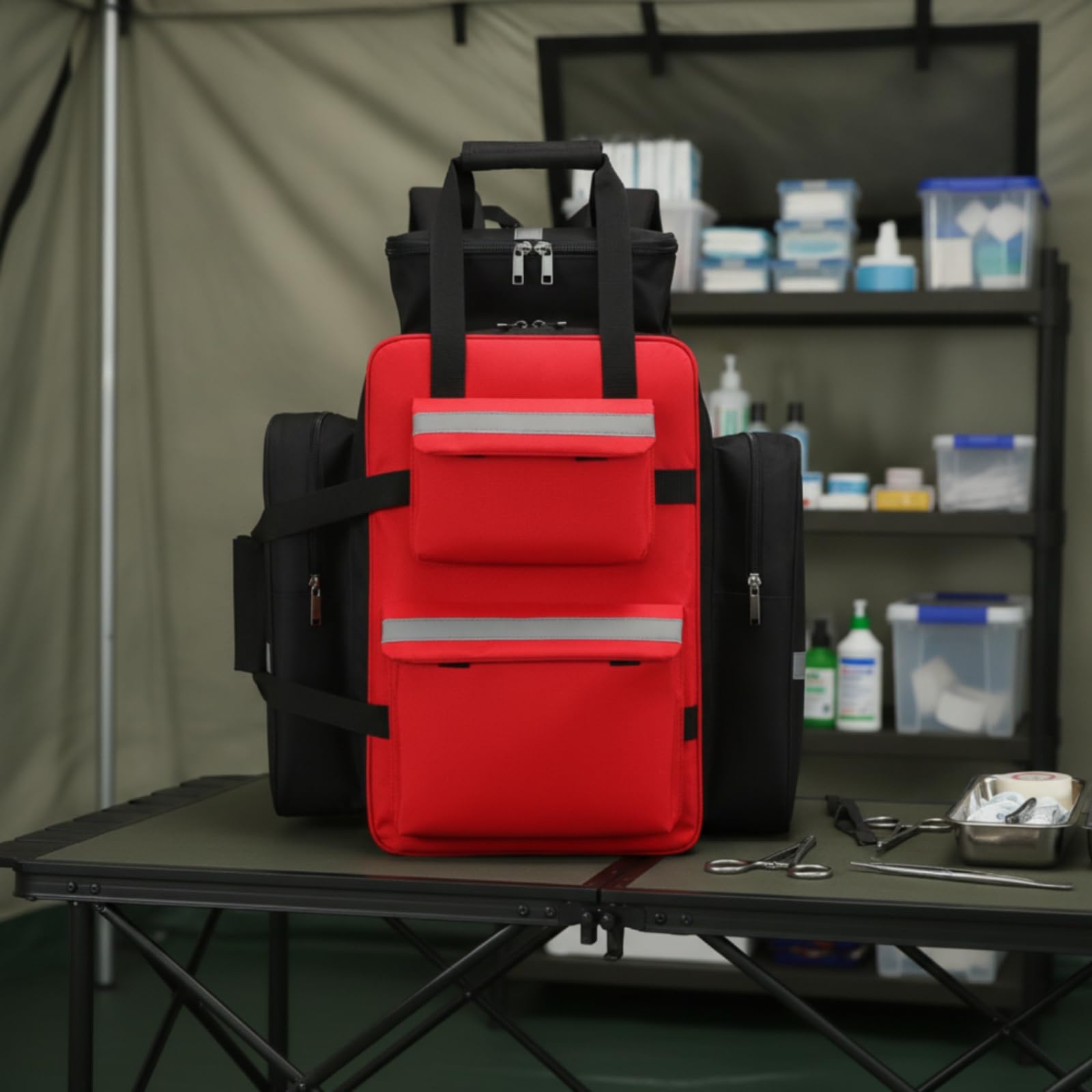 Zaino da Emergenza Impermeabile Zaino di Salvataggio Professionale Borsa con Strisce Riflettenti per Medici, Campeggio