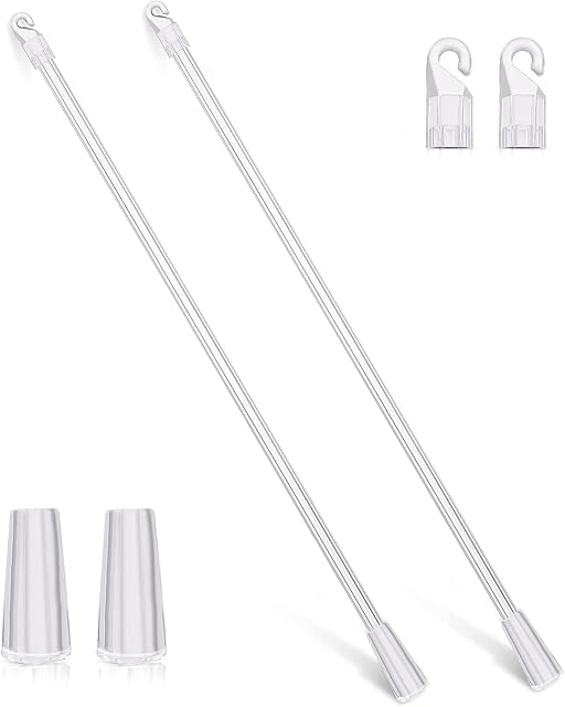 Grevosea 2 Pieces 12 Inches Blind Wand Vertical Blinds Replacement Parts Clear Plastic Blind Opener Long Window Blind Stick Tilt Rod with Hooks and Grips Rod for Vertical & Wood & Cordless Blinds