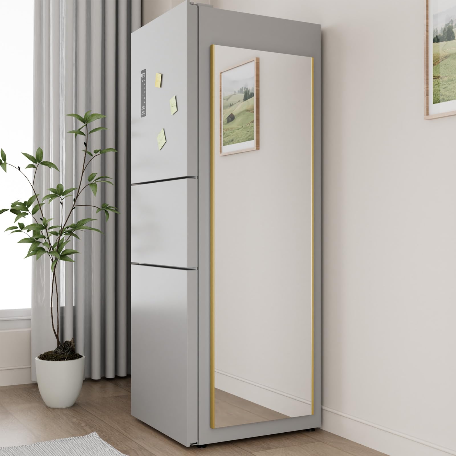 brisafe Magnetspiegel 140x40cm Ganzkörperspiegel, Unzerbrechlich,Gold | Mit starker Haftung, einfache Installation; für Kühlschränke, Glaswände und Holztüren; bruchsicher und leicht