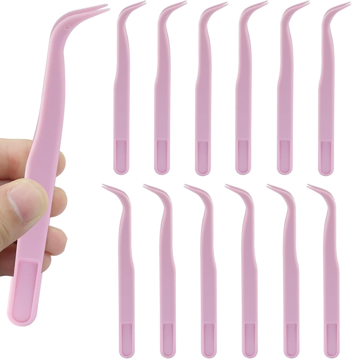 12Pcs Plastic Tweezers, Blue, 4.5 Inch Bent Craft