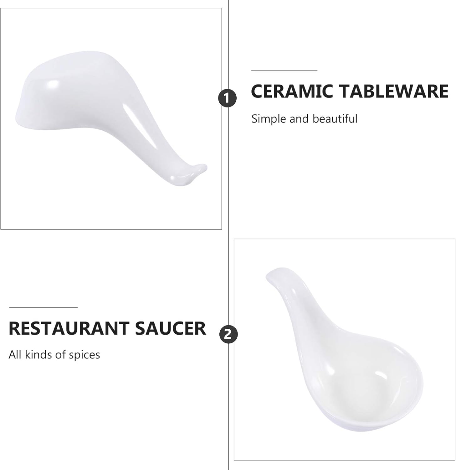 Hemoton Ceramic Caviar Spoons 6 Pieces Small Sauce Dishes Spoon Shaped Plates for Truffle Appetizer Seasoning Sauce Serving Bowls for Home Kitchen Dining