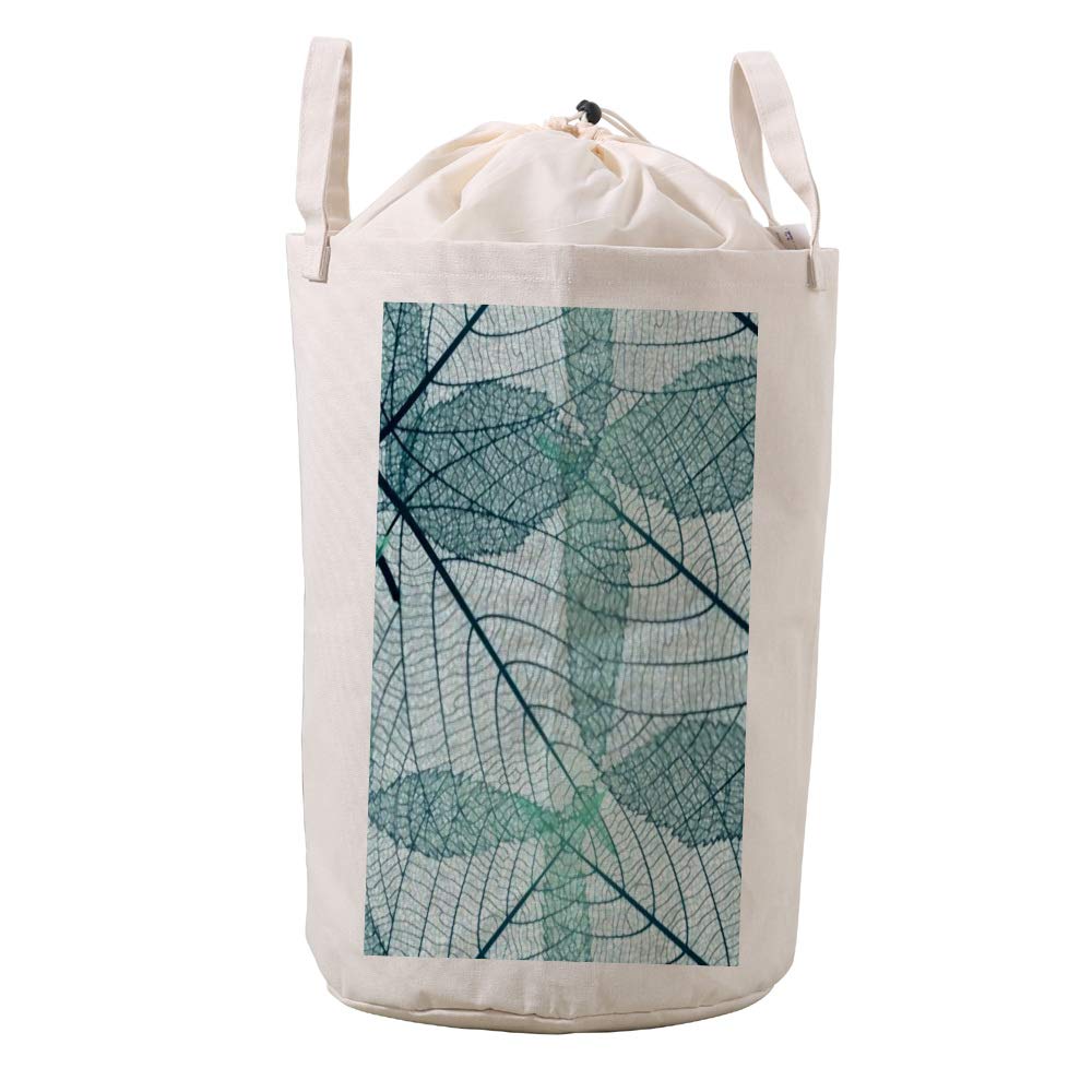 Panier à linge en coton 33x50cm avec cordon motif feuilles de pouf coloré